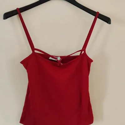 👒🎉MCK Paris Taille 34 Top cropped péplum rouge étoile dorée 🎉👒
